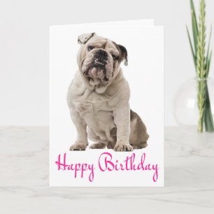 Carte Pink Joyeux Anniversaire Anglais Bulldog Chien Chi