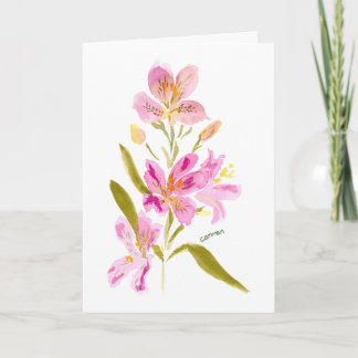 Carte Pink Lily Watercolor Floral Greeting Card