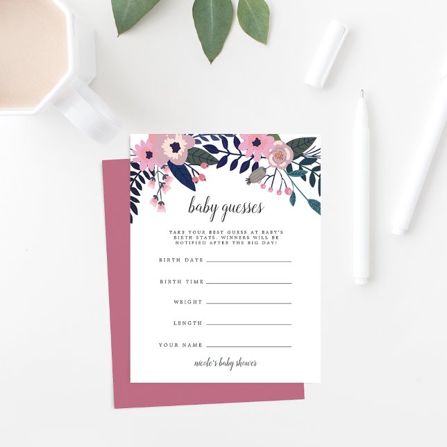 Carte Pink Meadow Floral Baby shower de deviner jeu (Créateur téléchargé)