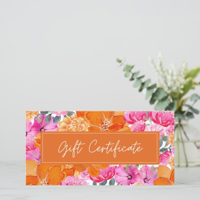 Carte Pink Orange Vibrant Summer Garden Certificat cadea (Debout devant)