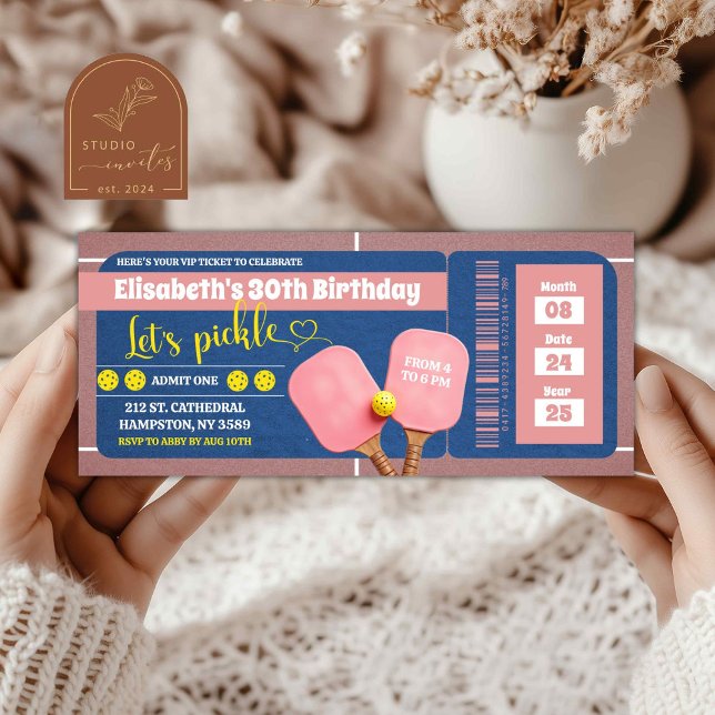 Carte Pink Pickleball Tennis Girl Anniversaire Ticket (Créateur téléchargé)
