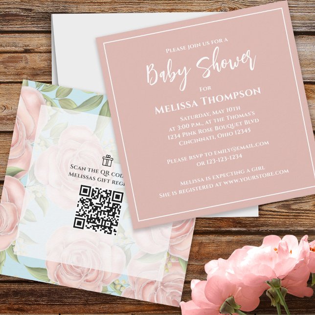 Carte Pink Pretty Botanical Baby Girl Rose Bouquet Cute (Créateur téléchargé)