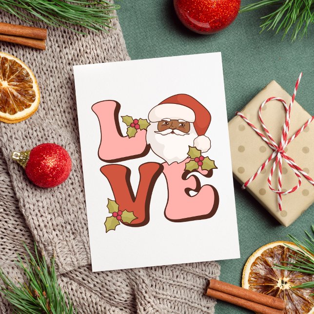 Carte Pink & Red Love Black Père Noël Retro Noël (Pink & Red Love Black Santa Retro Christmas Card)