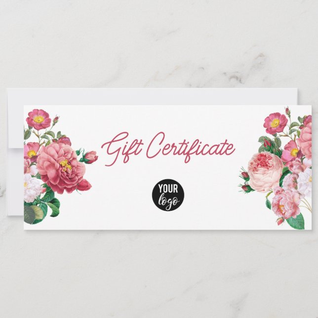 Carte Pink Roses Business Logo QR Code Certificat cadeau (Dos)