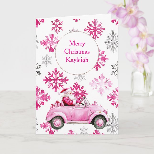 Carte Pink Snowflakes Père Noël Car (Orchidée)