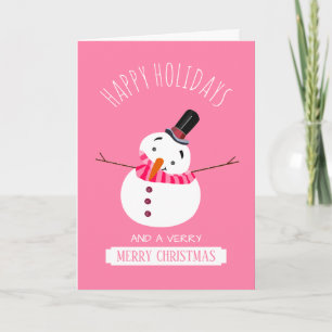 Carte Pink Snowman, voeux de Noël
