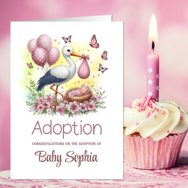 Carte Pink Stork Baby Girl Adoption félicitations (Créateur téléchargé)
