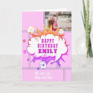 Carte Pink Superhero Comic Discours Bubble Girl Annivers