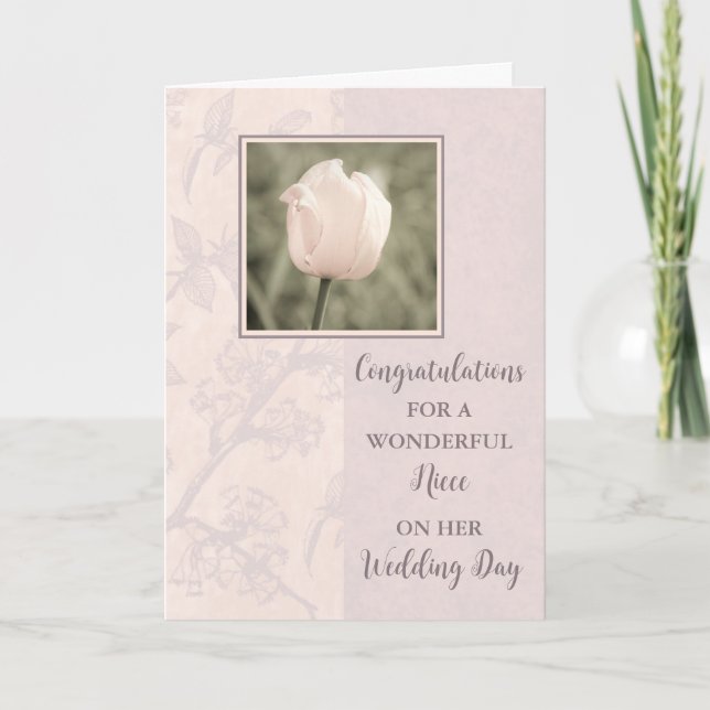 Carte Pink Tulip Niece Jour de mariage Félicitations (Devant)