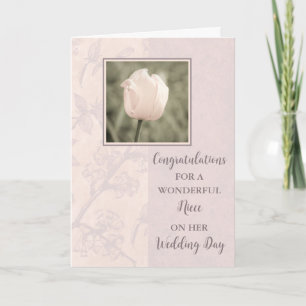Carte Pink Tulip Niece Jour de mariage Félicitations