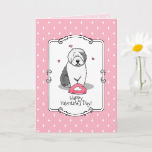 Carte Pink Valentine Old English Chien à chiens gris 1 F