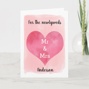 Carte Pink Watercolor Heart Félicitations Mariage Card