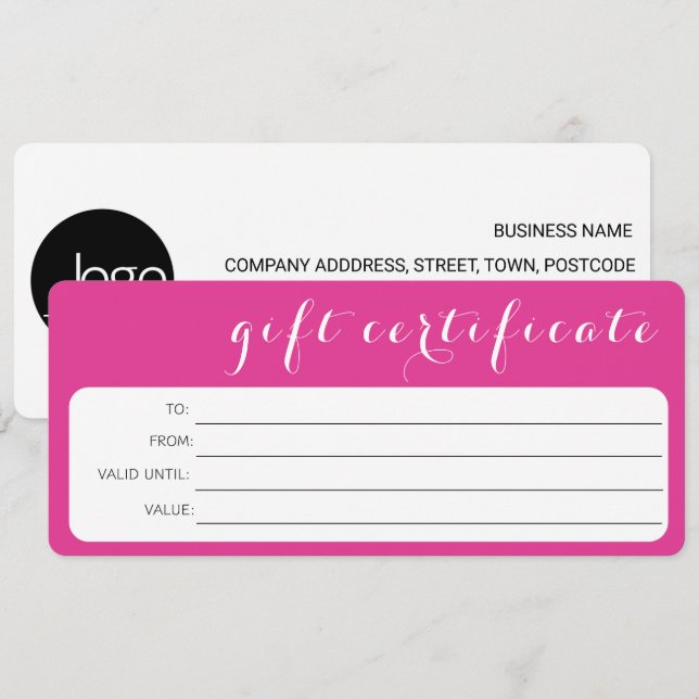 CARTE PINK WHITE BUSINESS LOGO COMPANY DON CERTIFICAT (Devant / Derrière)