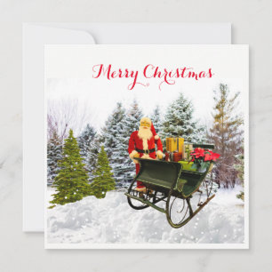 Carte Pins neigeux et panier plat de Noël du Père Noël
