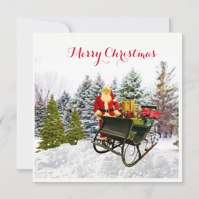 Carte Pins neigeux et panier plat de Noël du Père Noël (Devant)
