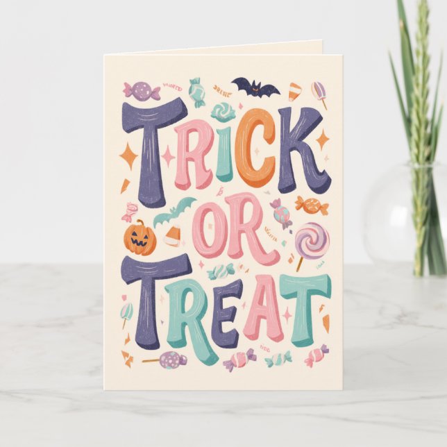 Carte Pique Ou Traiter Pastel Halloween (Devant)