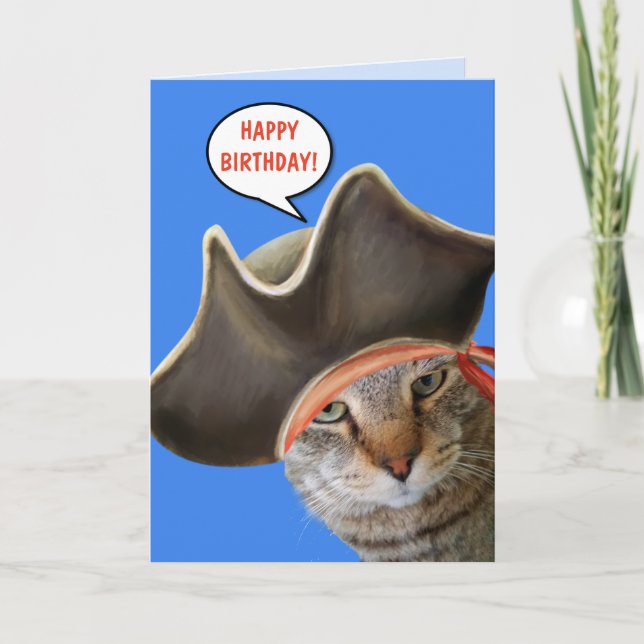 Carte Pirate Chat drôle Anniversaire (Devant)
