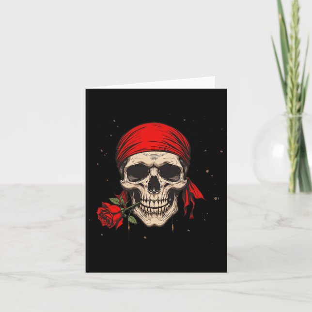Carte Pirate Crâne Et Crossbones Fleur Rouge À La Main P (Devant)