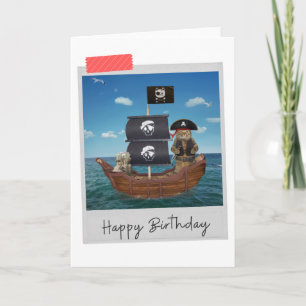 Carte Pirate Ship Cat Funny Birthday Card