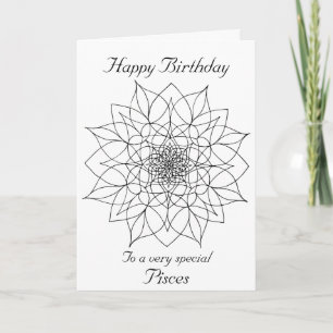 Carte Pisces Mandala : Color your own Birthday Card