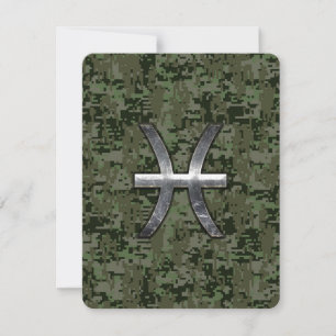 Carte Pisces Zodiac Sign on Woodland Camouflage numériqu