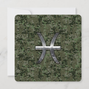 Carte Pisces Zodiac Sign on Woodland Camouflage numériqu