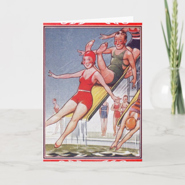 Carte Piscine Fête Nage Vintage Été (Devant)