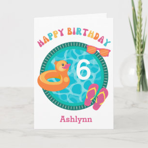 Carte Piscine mignonne Été 6 Anniversaire