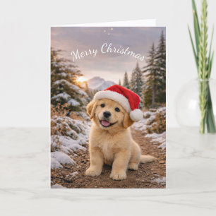 Carte Piste du chiot de Noël au bonnet de Père Noël