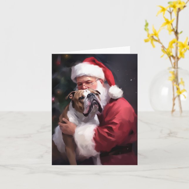 Carte Pitbull avec le Père Noël Festif Noël (Fleur jaune)