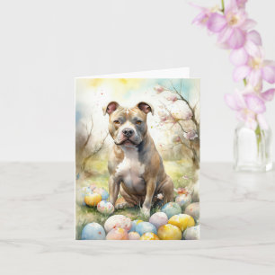 Carte Pitbull Chien avec des oeufs de Pâques vacances