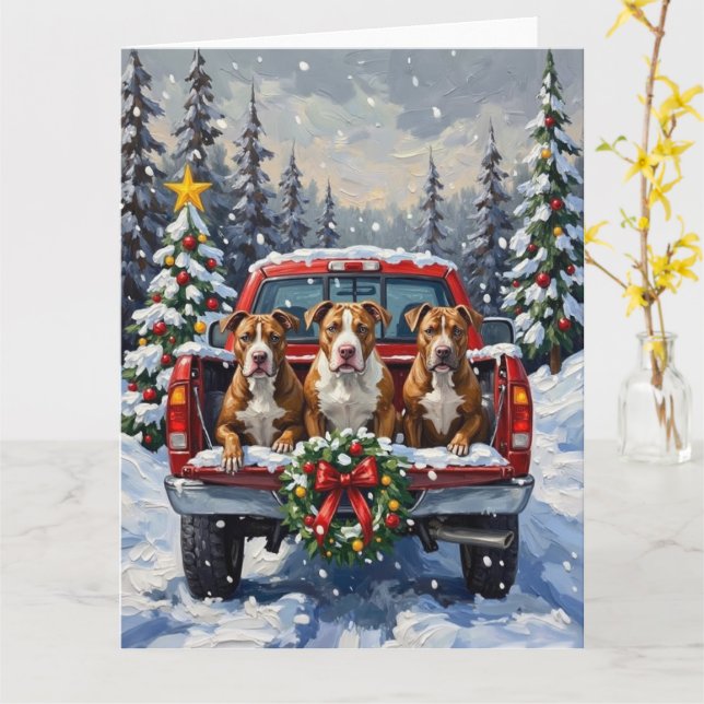 Carte Pitbull Christmas Red Truck Holiday (Fleur jaune)