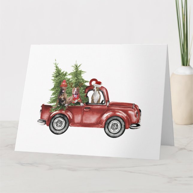 Carte Pitbull en voiture Noël Ornement Drôle Noël Cadeau (Devant)