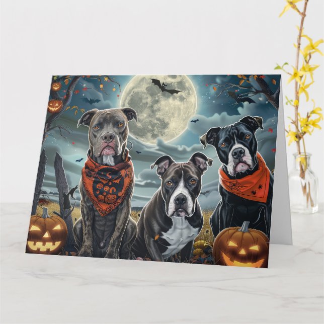 Carte Pitbull Halloween Éffrayant (Fleur jaune)