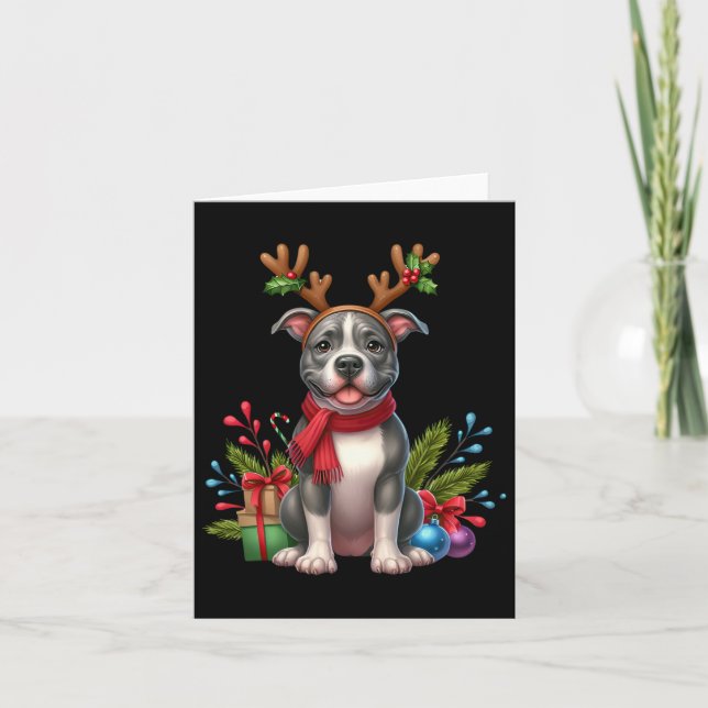 Carte Pitbull Reindeer Noël Noël Noël Noël Noël Noël X (Devant)