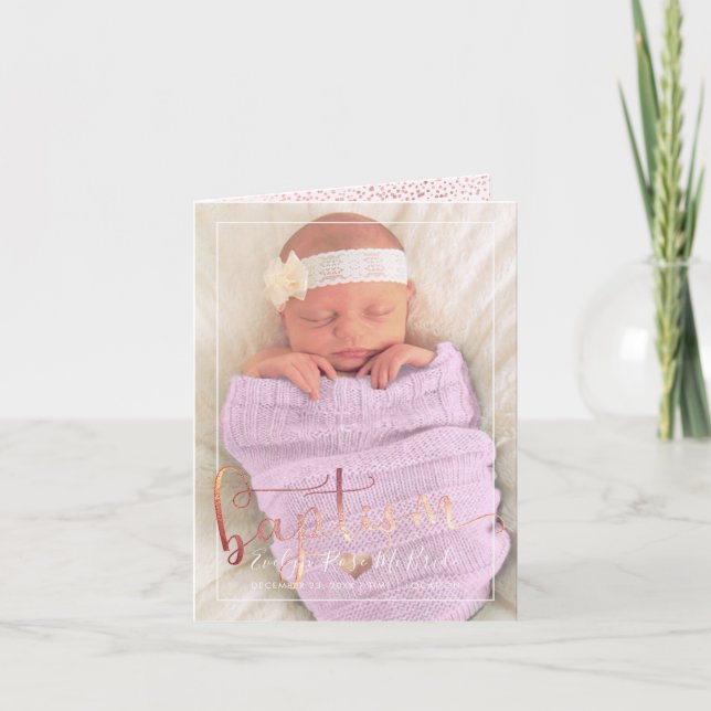 Carte PixDezines Baptism Rose Gold Script Police (Devant)