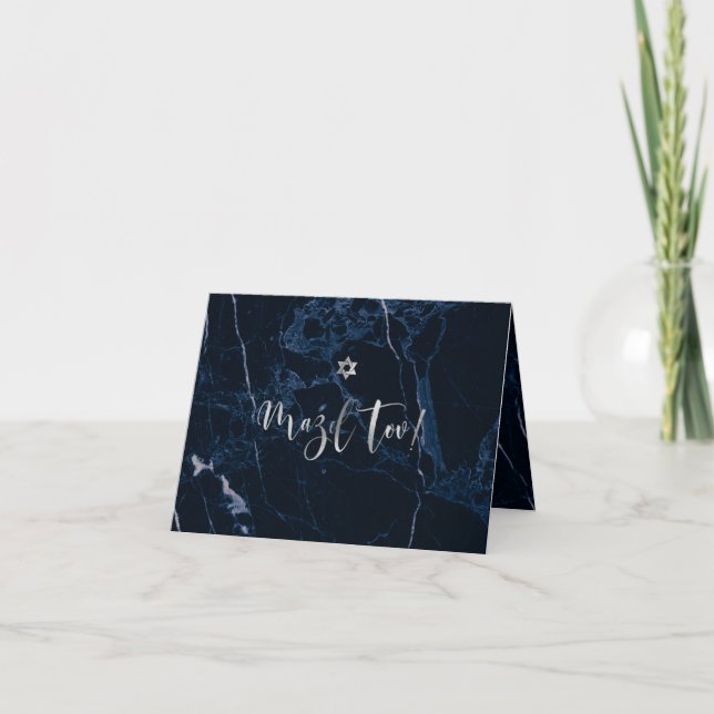 Carte PixDezines Mazel Tov, Navy Blue Marble+Faux Silver (Devant)
