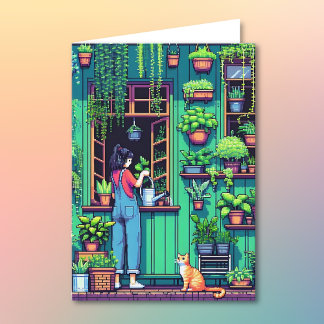 Carte Pixel Art Plante Anniversaire | Page Couleur