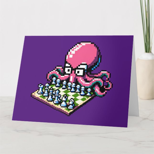 Carte Pixel Octopus Échecs Retro Stratégie Jeu Art (Devant)