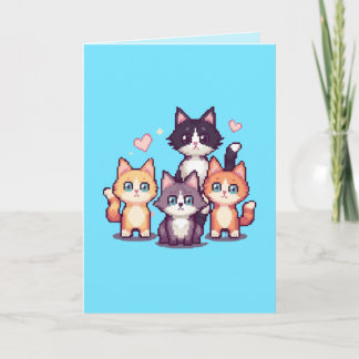 Carte Pixelated Colorful Kitties White