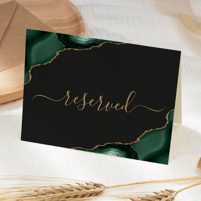 Carte Place de mariage réservée en agate dorée verte éme (Créateur téléchargé)