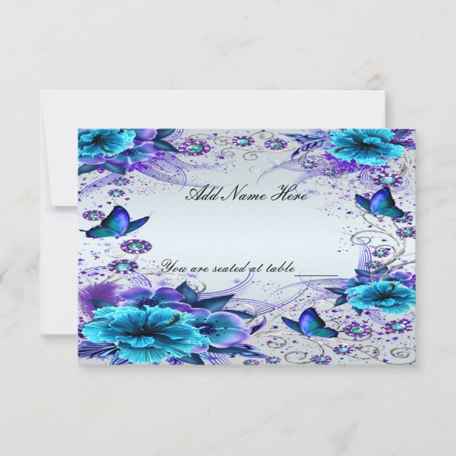 Carte Place Floral Bleu Et Papillon (Devant)