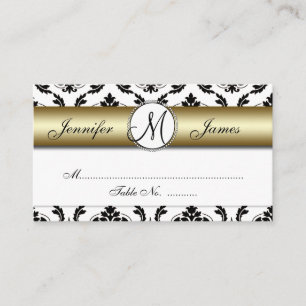 Carte Place Gold, Black, White Mariage damassé