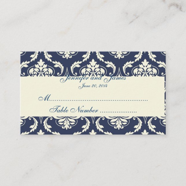 Carte Place Mariage damassé de la Marine (Devant)