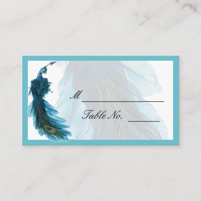 Carte Place Mariage Plume Peacock turquoise (Devant)