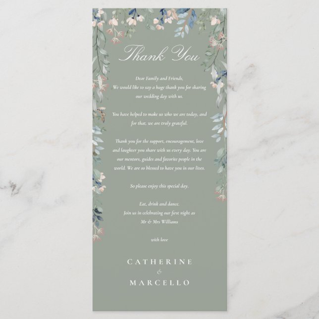 Carte Place Mariage vert Sage Floral (Devant)