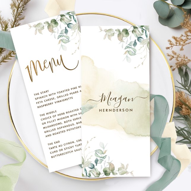 Carte Place / Menu, Elégante verdure et aquarelle (Créateur téléchargé)