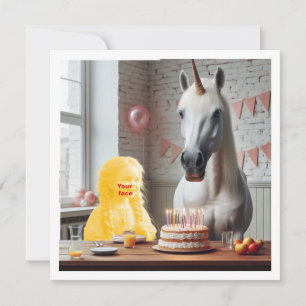 Carte Placez mon visage dans l'image, licorne et enfant