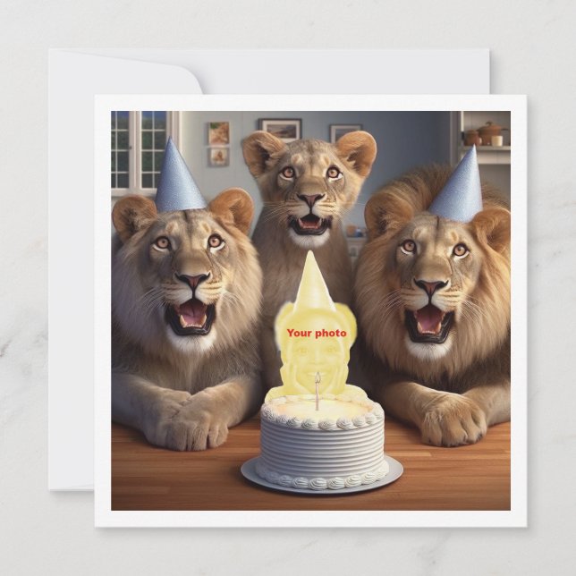 Carte Placez mon visage sur la photo, les lions et la ca (Devant)