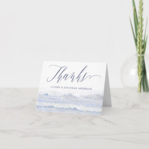 Carte Plage Bleue et Blanc Mariage Océan Vagues Merci